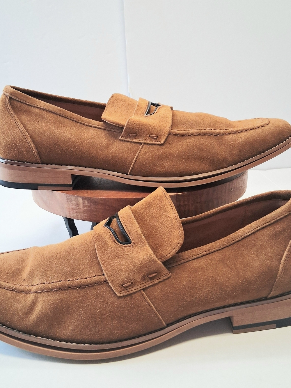 VTG Stacey Adams Mens Leather Suede Tan Loafers Size 9m Memory Foam Dress Shoes